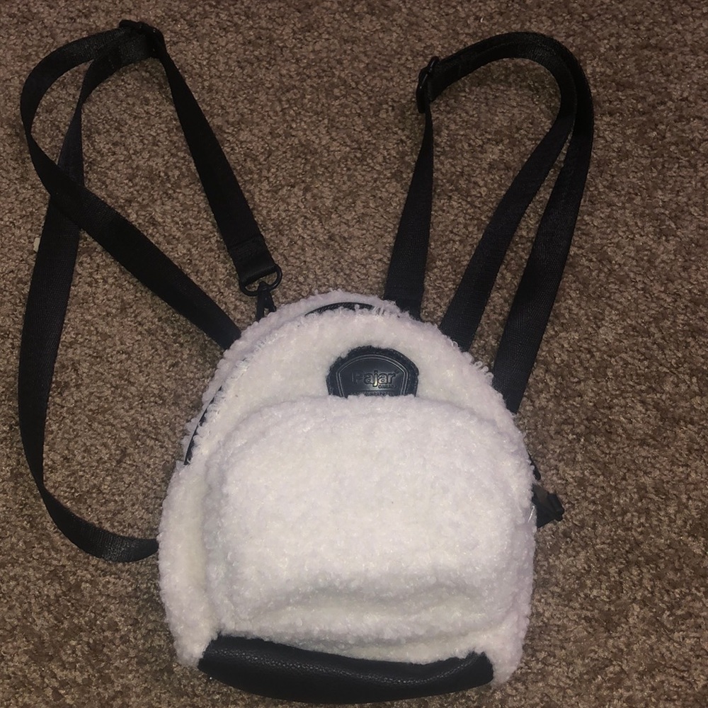 white Fluffy mini backpack